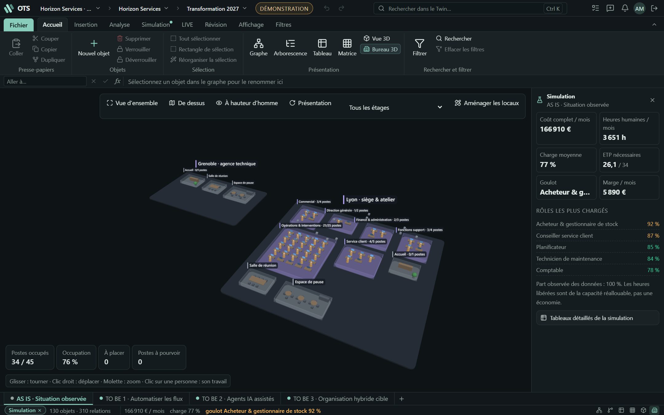 Voir l'organisation en 3D : le graphe et les bureaux, étape 5 : Ouvrez les bureaux en 3D