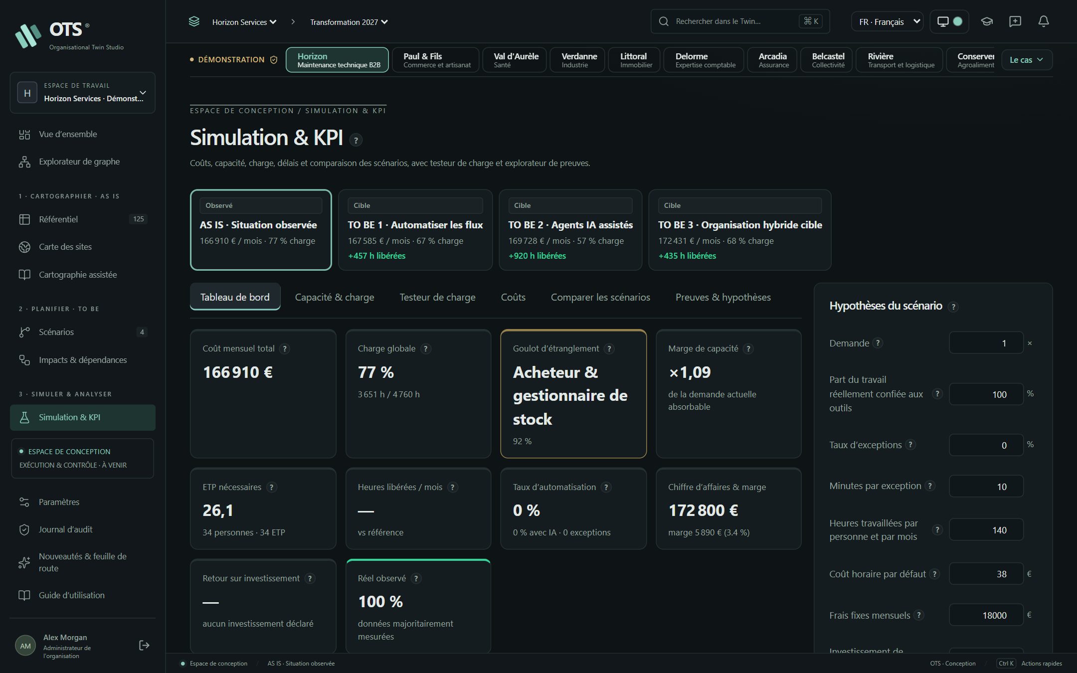 Simulation & KPI : lire les chiffres qui décident, étape 7 : Réglez les hypothèses du scénario