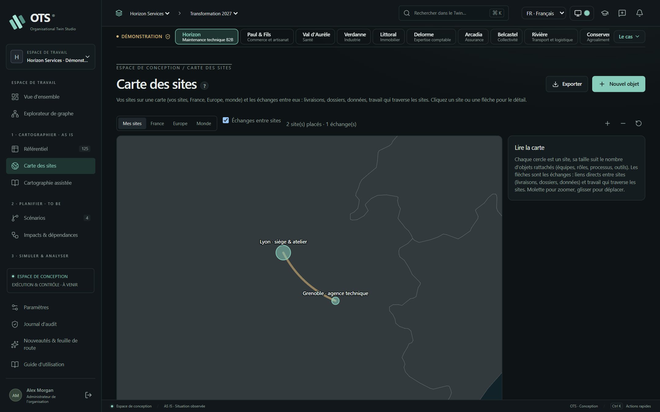 La carte des sites : vos implantations et leurs échanges, étape 1 : Ouvrez la carte